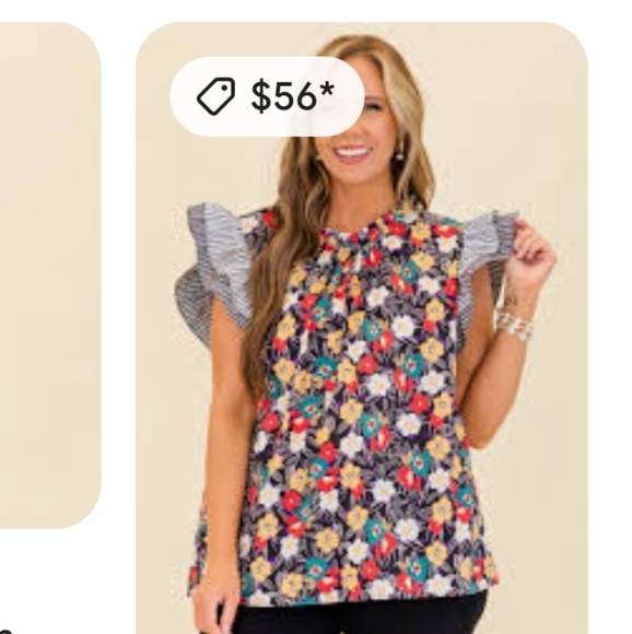 Jodifl Size Medium Floral Ruffle Sleeve Top - Picture 3 of 3